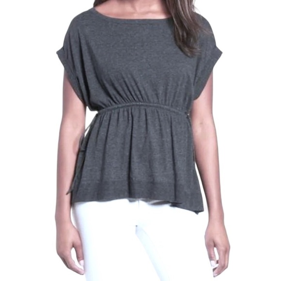 Caslon Comfy Side Tie Waist Top Petite Small Gray Cotton Blend Blouse NWT - Picture 1 of 14